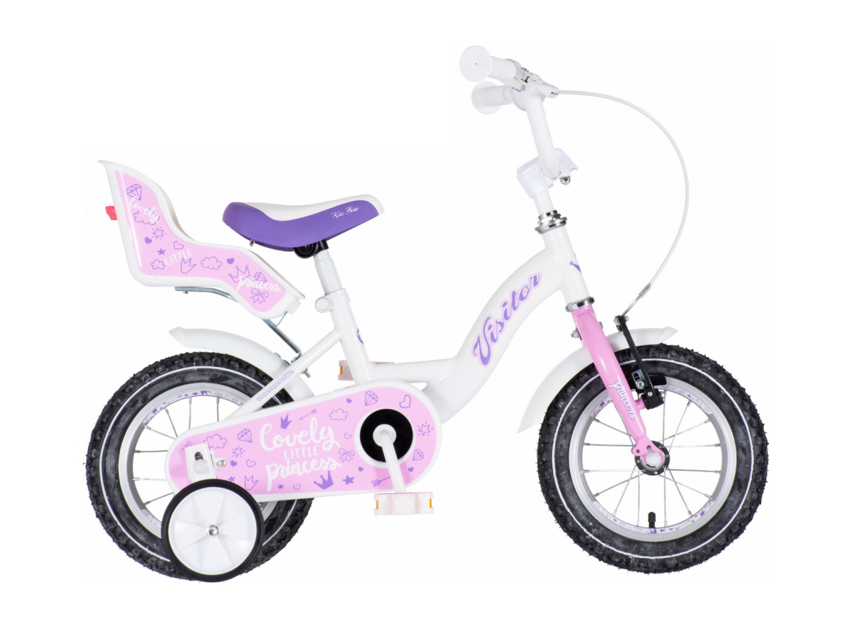BICIKL KIDS VISITOR LILOO 12" 8" V-BRAKE  KONTRA 95-115CM (12") BELO ROZE PERLA