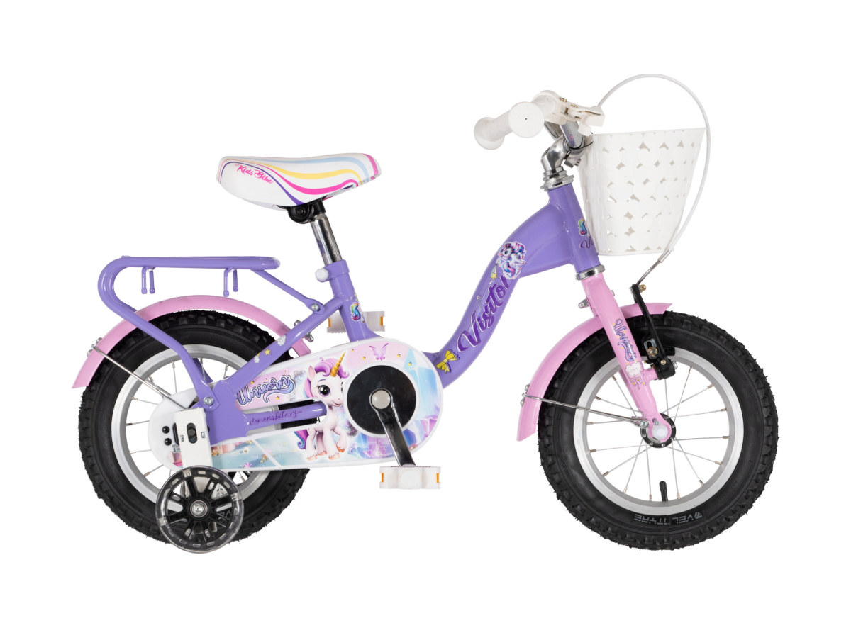 BICIKL KIDS VISITOR UNICORN 12" 8" V-BRAKE KONTRA 95-115CM (12") LJUBIČASTI