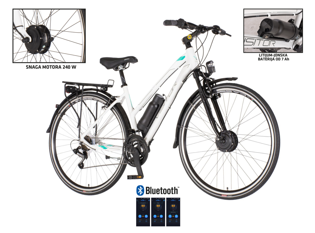 E-bicikl VisitorTouring cross bicikla belo siva