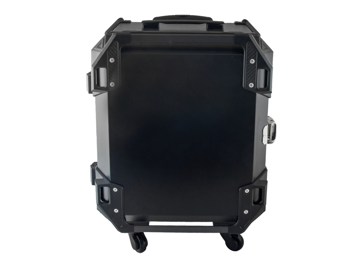 Kofer ALU za motor zadnji crni sa naslonom i drskom za vucenje 57L 48X44X37CM