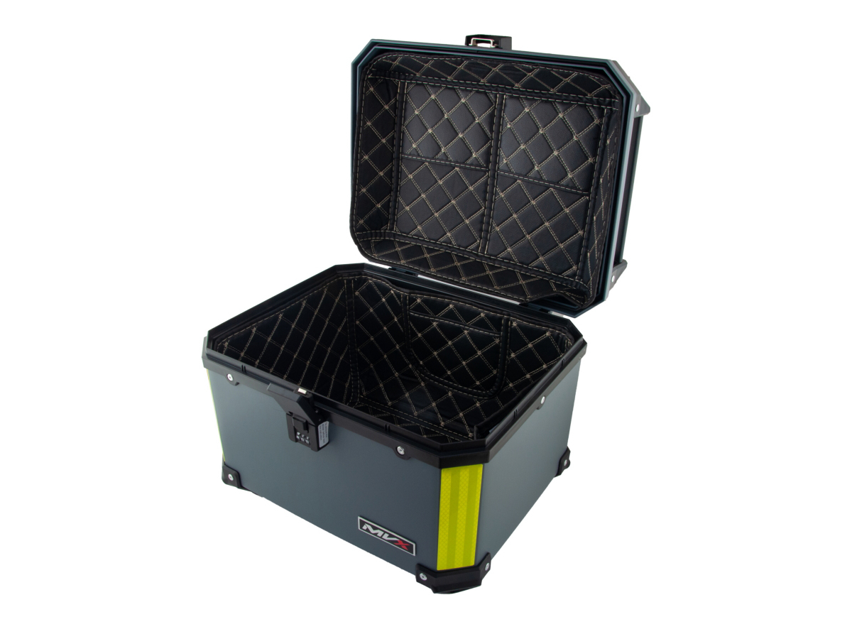 Kofer ALU za motor zadnji sivi sa naslonom i kodnom bravom 45L 43X37.5X34CM