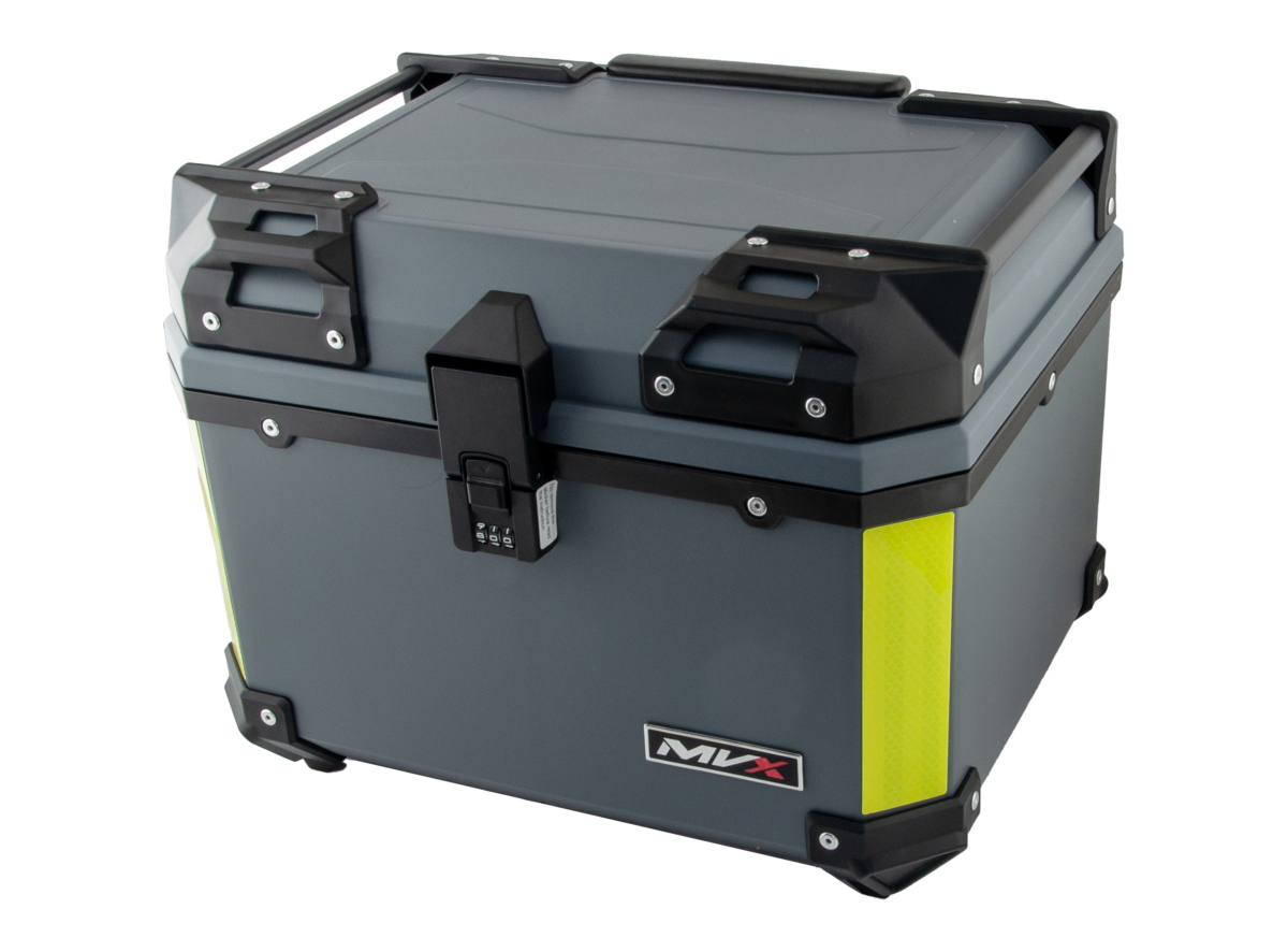Kofer ALU za motor zadnji sivi sa naslonom i kodnom bravom 45L 43X37.5X34CM