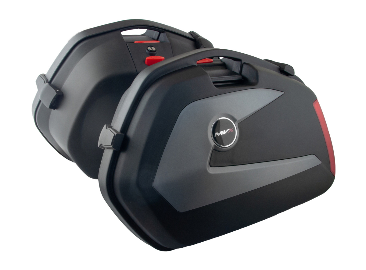 Set bočnih kofera za motor CRNO-SIVI sa reflektorom, naslonom i univerzalnim nosačem 23L 62X46X39CM