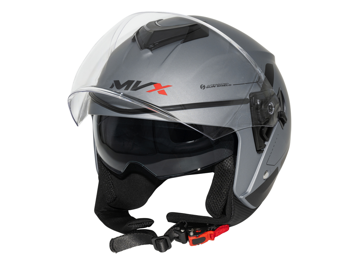 Kaciga za motor veličina L-MVX 852 Jet Open Face dupli vizir siva