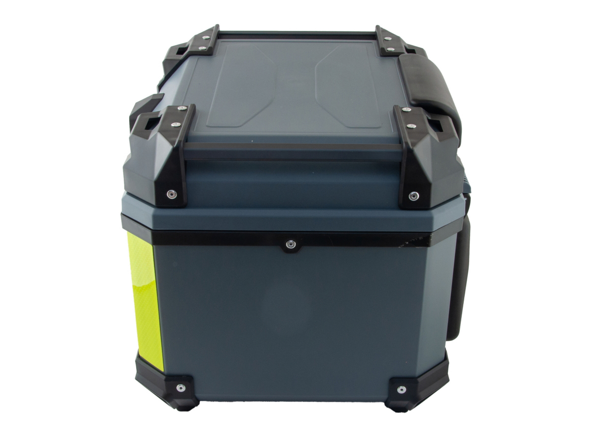 Kofer ALU za motor zadnji sivi sa naslonom i kodnom bravom 45L 43X37.5X34CM