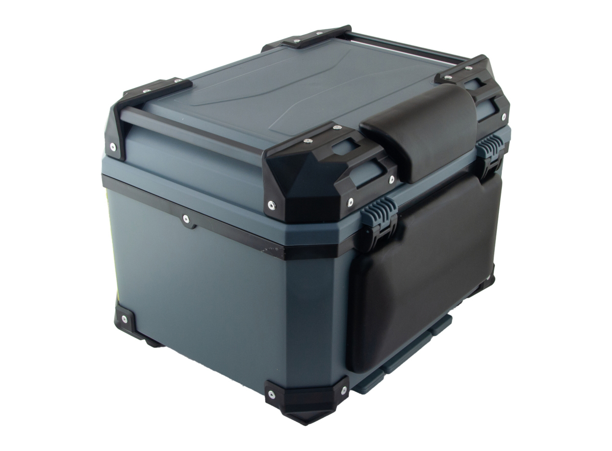 Kofer ALU za motor zadnji sivi sa naslonom i kodnom bravom 45L 43X37.5X34CM