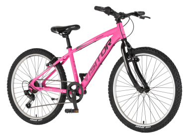 BICIKL JUNIOR 24 VISITOR FOX ROLL ALU 24" TVRDA ALU 14" V-BRAKE  7 BRZINA 132-155CM (XS) ROZE NEON U