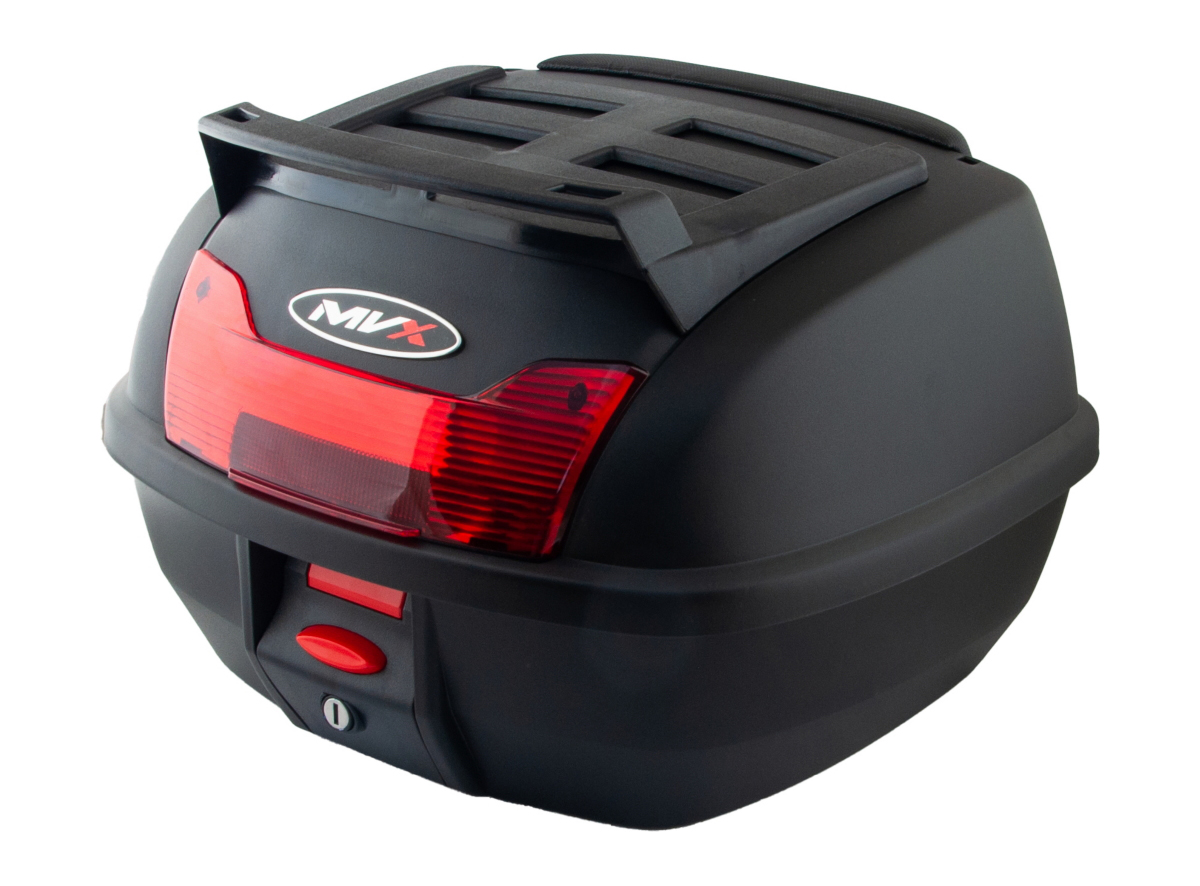 Kofer za motor zadnji crni sa reflektorom, naslonom i policama 42L 50X43X30CM