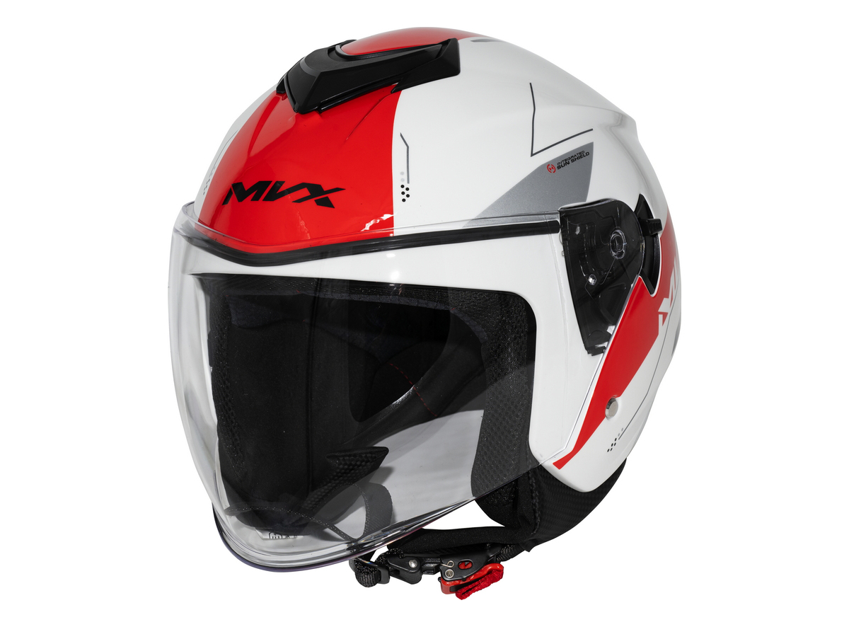 Kaciga za motor veličina S-MVX 852 Jet Open Face dupli vizir bela crvena