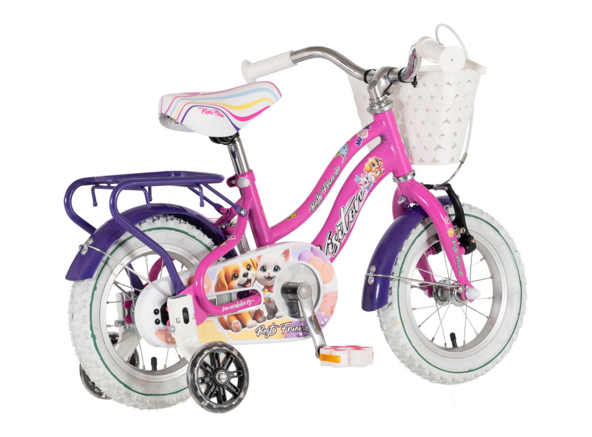 BICIKL KIDS VISITOR BEST FRIEND 12" 8" V-BRAKE  KONTRA 95-115CM (12") ROZE NEON UV SJAJ