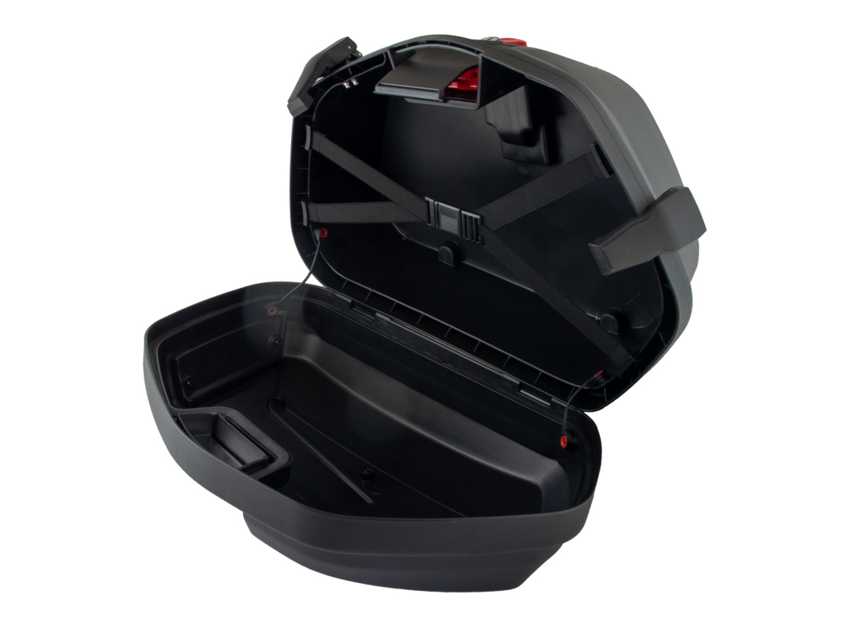 Set bočnih kofera za motor CRNO-SIVI sa reflektorom, naslonom i univerzalnim nosačem 23L 62X46X39CM