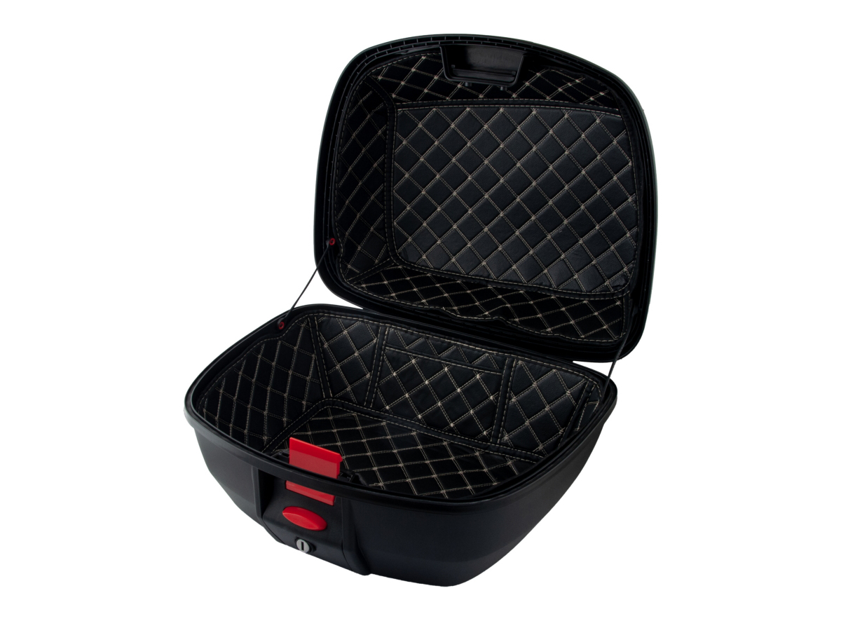 Kofer za motor zadnji crni sa reflektorom, naslonom i policama 42L 50X43X30CM