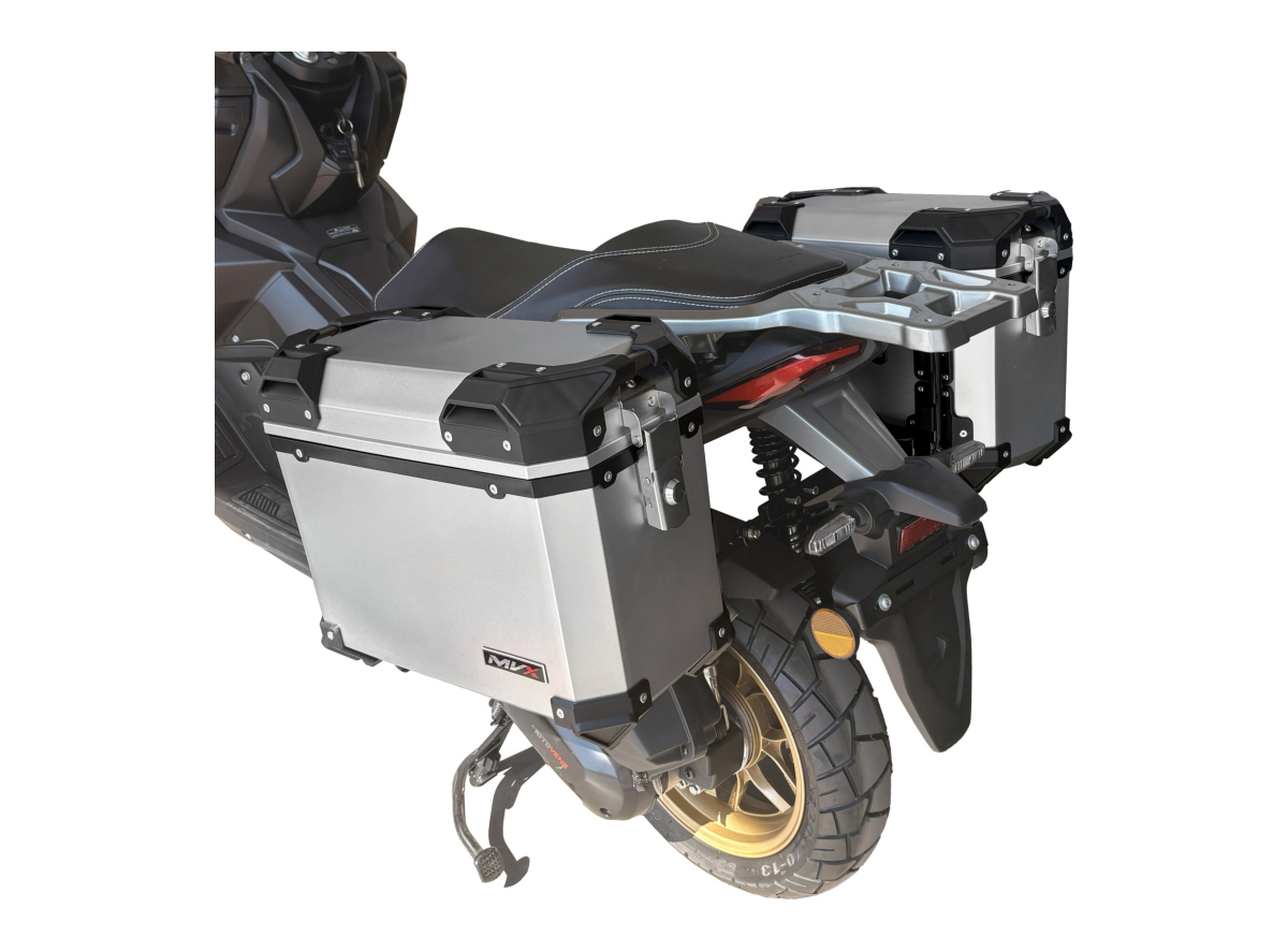 Set bočnih kofera za motor sivi sa univerzalnim nosačem 28L 60X33X39CM